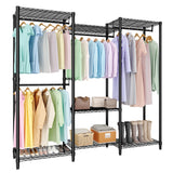 Garvee Clothes Rack Adjustable Free Standing Garment Rack With 4 Rods & 7 Shelves For Bedroom Laundry Room 76.5H x 67.6L x 15.5W Black