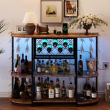 Garvee Wine Bar Rack Cabinet with Power Outlet and LED Lights, 4-Tier Storage, Brown, Home Mini Bar - Brown