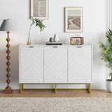 Garvee Sideboard Buffet Cabinet with Storage, 31.5 in Modern Wood Accent Cabinet with Herringbone Doors & Shelf, Gold Handles, Dining Room Living Room Entryway - White