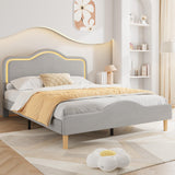 Garvee Queen Size Upholstered LED Bed Frame with Adjustable Headboard and Footboard, Velvet Princess Platform Bed for Kids, Gray, Wooden Slats Support - Gray