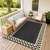 Garvee Checkered Outdoor Rug 8x10 Waterproof Plastic Straw Rug Black for Patio Backyard Beach Deck Camper Balcony - Checkered-Black & Beige