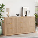 Garvee Fluted Wood Dresser 9 Drawer Modern Solid Wood TV Stand for Bedroom Living Room Hallway Nursery Natural Oak - Natural Oak