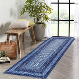 Garvee Modern Braided Print Rug 2x8 Runner Navy Ultra-Thin Non-Slip Washable for Entryway Hallway Kitchen Bedroom - Navy
