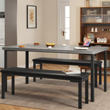 Garvee Dining Table Set for 4 with Metal Frame and Benches, Space-Saving Kitchen and Dining Room, Gray, Compact Size