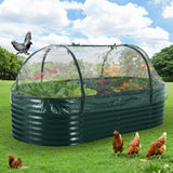 Garvee Oval Galvanized Raised Garden Bed Kit with Zippered PVC Cover, Thick Metal Outdoor Planter Box for Patio Gardening, Dark Green - Dark Green(Oval)