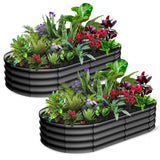 Garvee 2 Pcs 6x3x1 ft Oval Galvanized Raised Garden Bed, Outdoor Planter Boxes, Gray, Tool-Free Assembly - Gray(Rubber Edge)