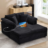 Garvee 59" Oversized Chaise Lounge Chair Indoor, Comfy Corduroy Cloud Sleeper Couch with USB Port, Throw Pillows, Supportive Armrests, Recliner Bed for Living Room, Movie Room, Bedroom, Black - Black