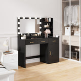 Garvee Vanity Desk Makeup Table for Bedroom and Dressing Room, Compact Size, White - Black