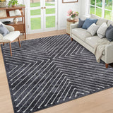 Garvee Bedroom Area Rug 5x7 Geometric Rug Machine Washable Living Room Area Rug Non Slip Stain Resistant Large Dining Room Throw Rug Ultra Soft Contemporary Carpet for Home Decor Office, Dark Grey - Dark Grey