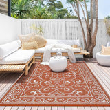 Garvee Outdoor Rug 9x12 Waterproof Reversible Plastic Straw Rug for Patio, Camping, RV, Balcony - Modern Geometric Floral Orange - Floral Orange