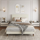 Garvee Queen Size Bed Frame Upholstered Headboard Corduroy Beige 800LB Support Easy Assembly - Off White