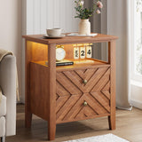 Garvee LED Night Stand with 2 Storage Drawers and Stable Wooden Legs, Farmhouse Nightstand, Brown, 15"D x 19.7"W x 23.6"H