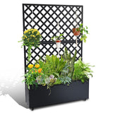 Garvee Metal Planter Box with Trellis, 71"x47"x12" Raised Garden Bed for Outdoor Flowers and Vegetables, Rust-Resistant Galvanized Metal, Privacy Screen, Drainage Holes - Black