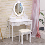 Garvee Girls Vanity Desk with Mirror and Lights, Makeup Dressing Table with with Lighted Mirror and Stool,Modern Bedroom Dressing Table with 5 Large Drawers for Kids Women Girls,White - White
