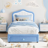 Garvee Twin-XL Upholstered Bed Frame With Storage Drawer and Smart Led Headboard, Twin Size Platform Bed Frames for Kids, Wooden Slats Support, No Box Spring Needed, Easy Assembly, Blue - Blue
