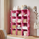 Garvee 12-Cube Storage Organizer Modular Stackable Shelving Unit with Anti-Tip Kit for Bedroom Closet Kids Room 12.6" Pink - Pink