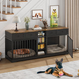 Garvee Wooden Double Dog Crate TV Stand 82" Heavy-Duty 2-Dog Indoor Kennel w 4 Drawers & Open Shelves White Brown Black - Black