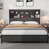 Garvee King Platform Bed Frame with Bookcase Headboard, Charging Station, Tall Wooden Headboard, 9.6" Underbed Storage, Black