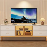 Garvee 65 in TV Stand with LED Lights Modern Entertainment Center 4 Drawers Shelves Glass Doors White