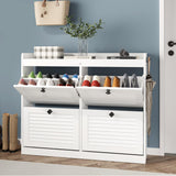 Garvee Large Shoe Storage Cabinet with 4 Flip Drawers, Narrow, White, for Entryway, Hallway, Bedroom, Living Room - White