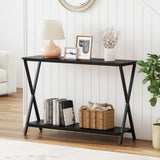 Garvee 41.3 in Narrow Industrial Console Table with Metal Frame and Storage Shelf Gray Sofa Table for Entryway Hallway Living Room Bedroom - Black