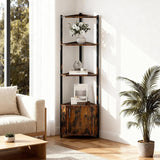 Garvee 5 Tier Corner Shelf Stand with LED Light, 57'' Tall Metal Frame, Wood Shelves for Living Room, Bedroom, Kitchen, Bathroom, Home Office, Entryway - Brown