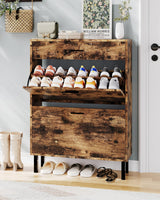 Garvee Wooden Shoe Cabinet With 2 Tilt Compartments & Drawer, Adjustable Shelves, Ventilated Design, MDF, Anti-Tip Safety, Modern Colors, Entryway Storage, 80x25x110 cm
