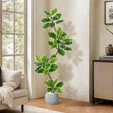 Garvee Artificial Fiddle Leaf Fig Tree 150 cm, Realistic Large Plastic Plant, UV Resistant, Maintenance-Free, Grey Concrete Pot, Indoor Living Room Decor - Light Gray Basin