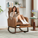 Garvee Rocking Chair Nursery with Foot Rest, Modern PU Upholstered Reading Glider Rocker Accent Armchair, Brown, Living Room Bedroom Baby Room - Walnut Legs Pu | Vintage Brown