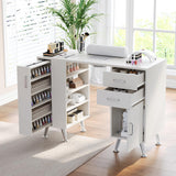 Garvee Manicure Table Nail Desk with Wrist Rest and Dust Collector, 2 Drawers, Storage Cabinet, White for Beauty Salon and Home Studio