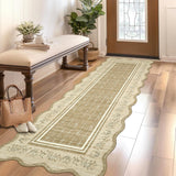 Garvee 2x6 Runner Rug Scalloped Kitchen Runner Rug Non Slip Washable Entryway Runners Modern Bordered Foldable Thin Accent Carpet Low Pile Soft Nursery Rugs Camel - Camel