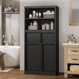 Garvee Tall Bathroom Cabinet Floor Storage Cabinet with Doors & 2 Drawers for Bathroom Living Room Kitchen Pantry 51" Black - Black