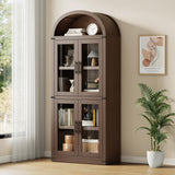 Garvee Arched Bookcase With Doors Modern 6-Tier Bookshelf Wooden Display Cabinet Farmhouse Storage Shelves Living Room Kitchen Office 71.65x29.92x15.83 Natural Wood - Brown