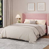 Garvee Full Size Bed Frame with Wingback Headboard, Velvet Upholstered Platform Bedframe, Pink, 8'' Under-Bed Storage Space, Easy Assembly - Pink