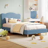 Garvee Upholstered Twin XL Size Bed Frame for Kids with Scallop Headboard, Blue Velvet, Sturdy Platform, Noise-Free, No Box Spring Needed