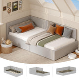 Garvee Twin Daybed with Bed Rails Velvet Upholstered Corner Bed Frame Modern Kids Bed Guardrail Light Grey