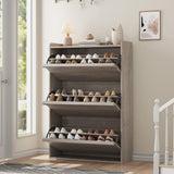 Garvee Shoe Cabinet With 3 Flip Drawers Grey Wooden Shoe Organizer For Entryway Hallway Living Room 31.7"x10.2"x46.1" - Gray