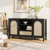 Garvee 47.2 in Rattan Buffet Cabinet with Storage, Adjustable Shelves, Black, Kitchen Coffee Bar Sideboard