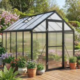 Garvee 6x10ft Greenhouse Large Walk-in Polycarbonate Garden Green House with Roof Vent & Lockable Door Grey - Grey Swing Door