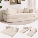 Garvee 5-in-1 Convertible Sofa Bed Corduroy Sleeper for Small Space Living Room Guest Room 78.8in Beige - Beige