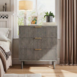 Garvee 3-Drawer Modern Wooden Chest With Metal Legs For Bedroom And Living Room, 70x40x76cm, Black