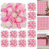 Garvee Artificial Luxury Flower Wall Panel 12 Pcs 3D Silk Floral Backdrop for Wedding Baby Shower Party 15"X15" - Pink + Champagne