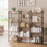 Garvee Industrial Large Bookcase 4 Tier Wide Bookshelf Metal Frame Rustic Brown for Living Room Office - Brown