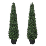 Garvee 4 FT Artificial Boxwood Topiary Trees Set of 2 Cone Shaped UV Resistant Faux Outdoor Plants Black Planter Porch Indoor Garden Patio - 4Ft(2Pcs)