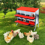 Garvee Nesting Boxes for Chickens, 8 Compartment Roll Away Nesting Box with Egg Collection, Perch, Lid Cover for Egg Protection, Wall Mount/Free Standing Nest Box for Chickens - Red