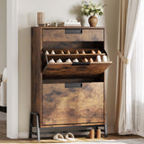 Garvee Shoe Storage Cabinet with 2 Flip Drawers and 1 Drawer, Entryway Organizer, 9.5in D x 24.8in W x 37.7in H, Vintage