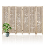 Garvee Carved Wood Room Divider Screen 6 Panel, Folding Room Dividers for Home Office Garden Terrace, 67 In, Light Wood Round Carved