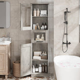 Garvee 170 cm Slim Bathroom Cabinet with 2 Doors & Adjustable Shelves, MDF Waterproof, Glass Fronts, Drawer, Grey, Space-Saving for Bathroom & Living Room - Grau