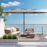 Garvee 15FT Rectangular Outdoor Umbrella with Base, Solar Powered LED Lights, UV Protection, Grey for Patio, Backyard, Poolside - Grey