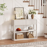 Garvee 34.6" Tall Console Table with 3-Tier Shelves, 2 Drawers, Modern Wood Sofa Table, White Grey, Narrow Hallway Entryway